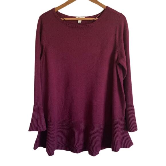 Style & Co Ribbed Hemline Ruffle Pullover Sweater Women's 0X Red - Picture 2 of 4